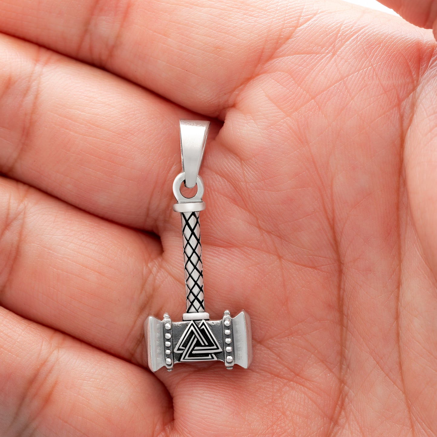 925 Sterling Silver Mjolnir with Valknut Pendant