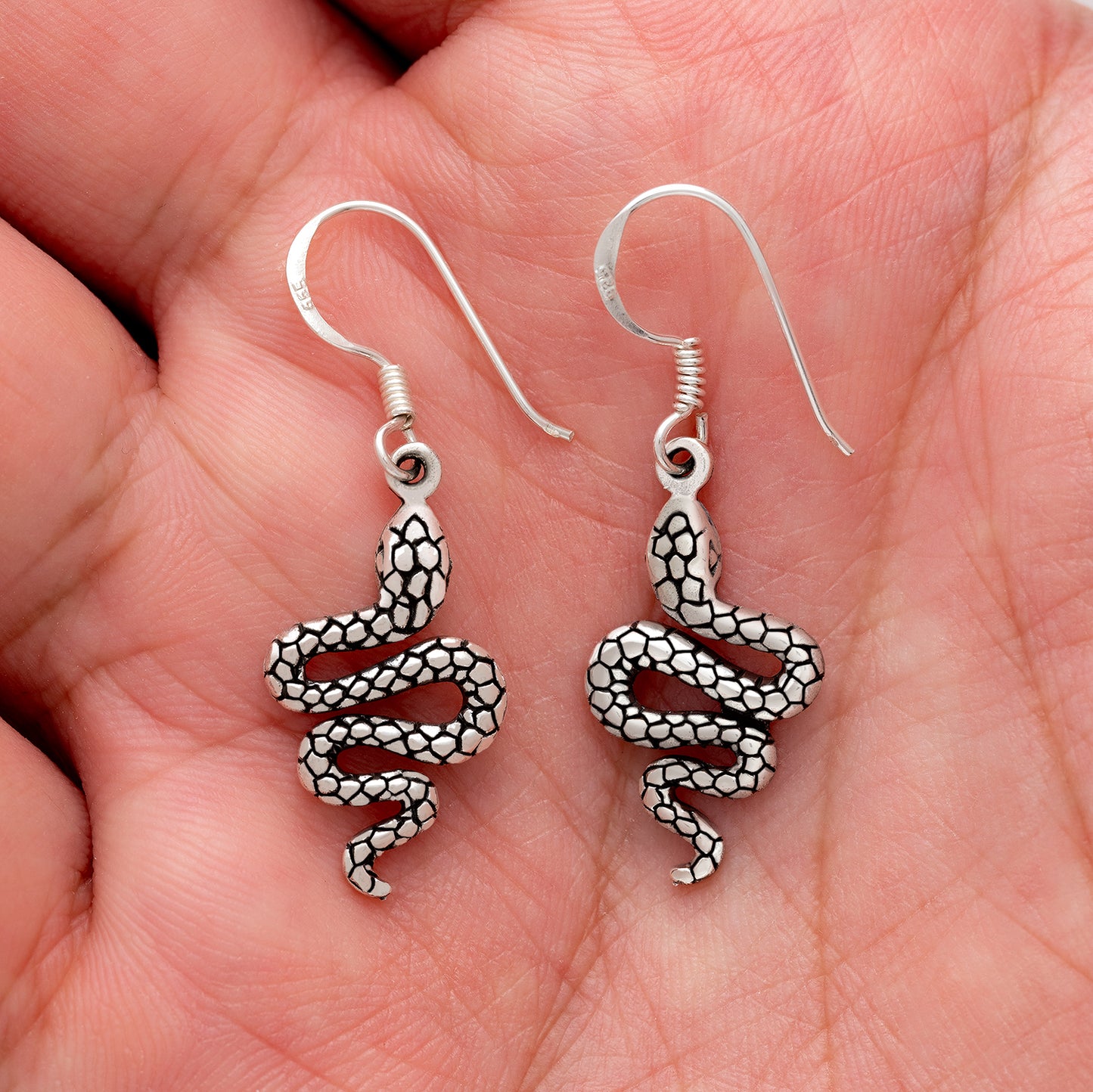 925 Sterling Silver Snake Earrings