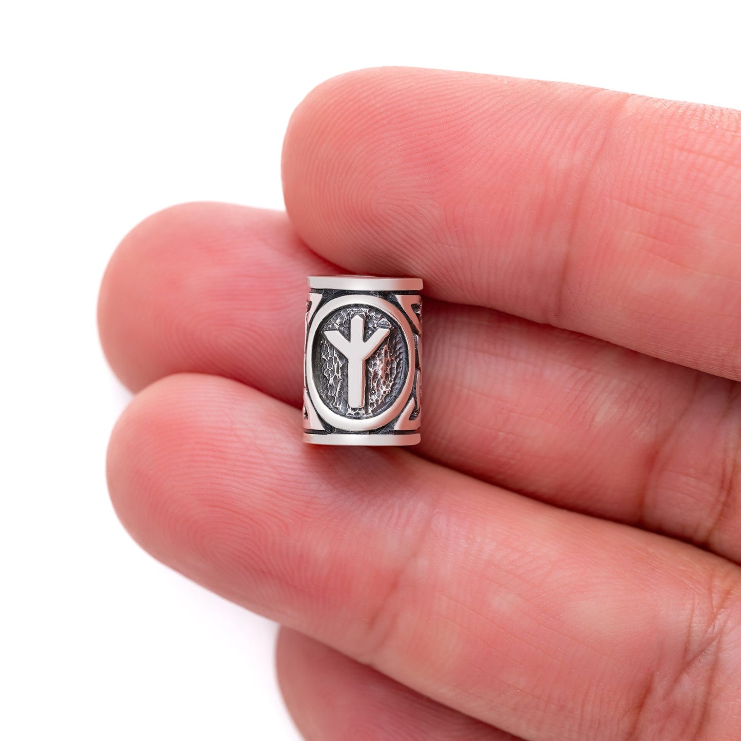 925 Sterling Silver Viking Beard Hair Bead with Rune Algiz - SilverMania925