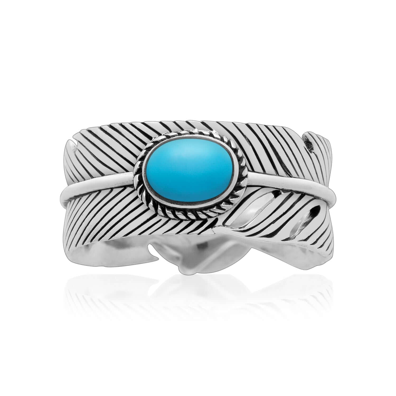 925 Sterling Silver Navajo Feather Ring with Turquoise - SilverMania925
