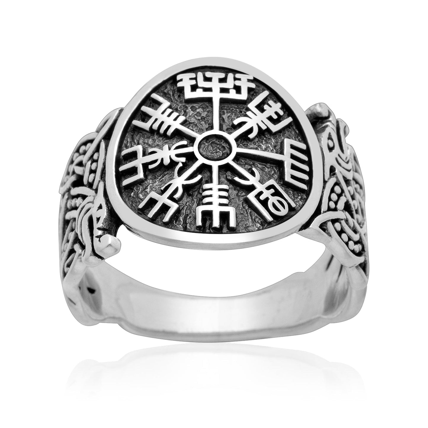 925 Sterling Silver Vegvisir Ring with Jormungand Motif - SilverMania925