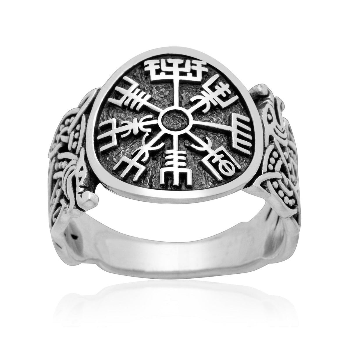 925 Sterling Silver Vegvisir Ring with Jormungand Motif - SilverMania925