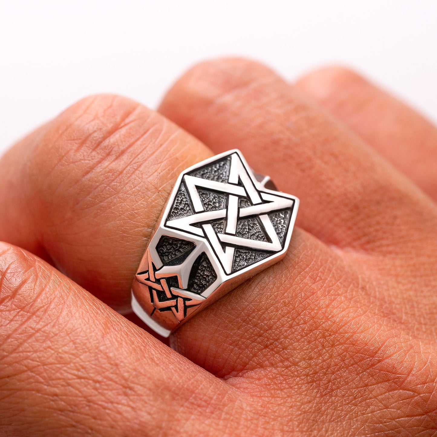 925 Sterling Silver Unicursal Hexagram Ring - SilverMania925