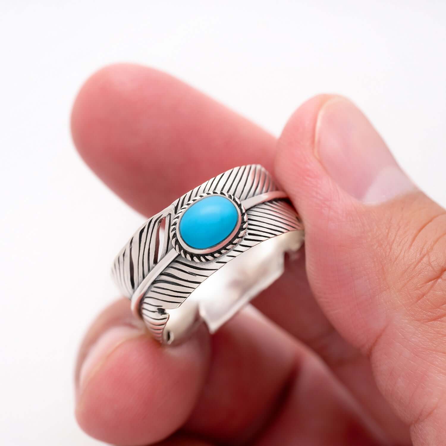 925 Sterling Silver Navajo Feather Ring with Turquoise