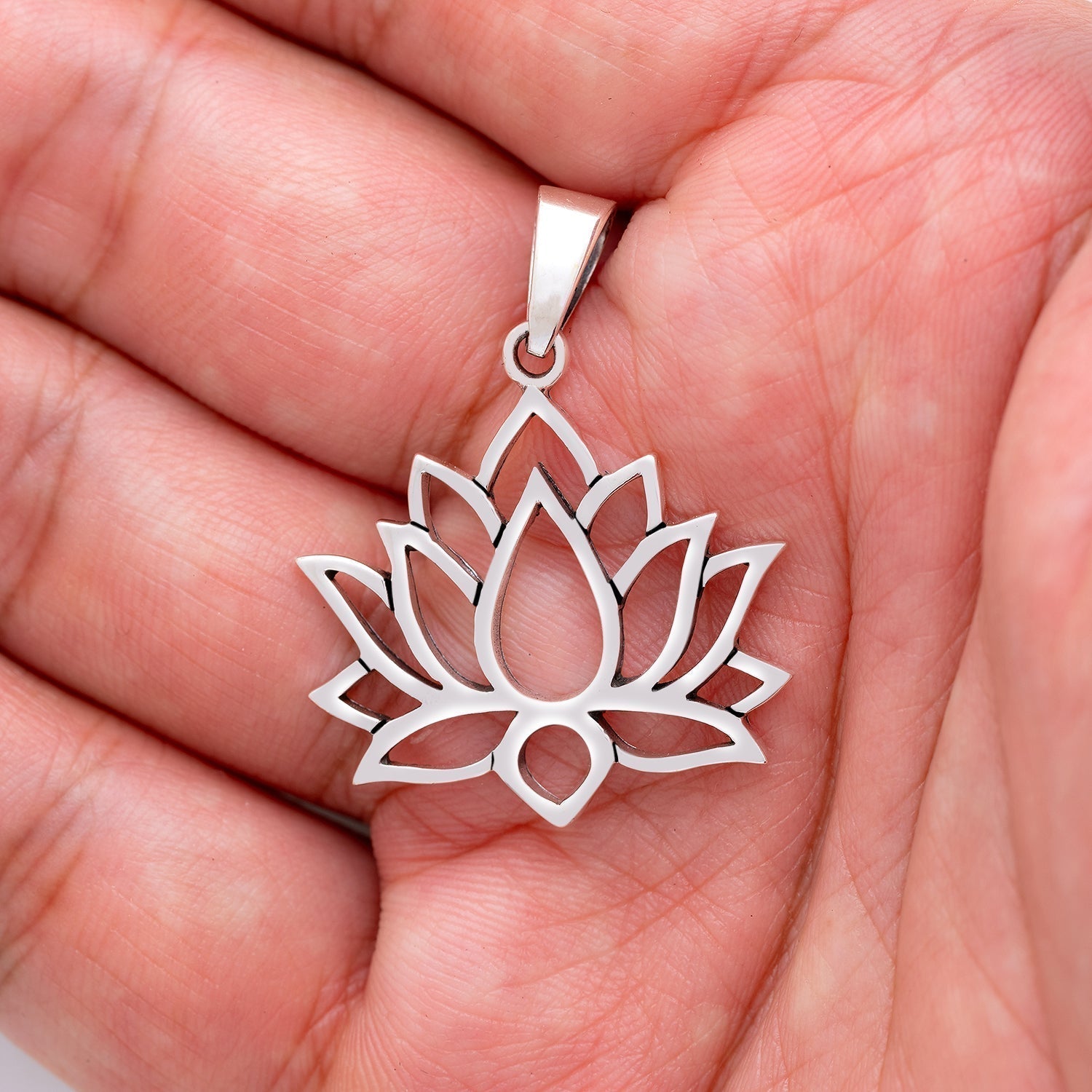 925 Sterling Silver Sacred Lotus Flower Pendant - SilverMania925