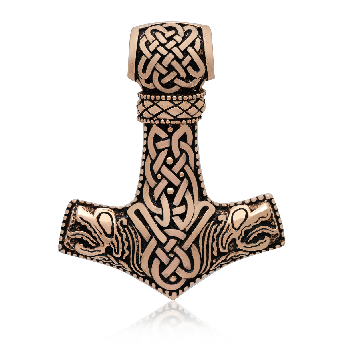 Mjolnir Bronze Pendant With Jormungand Heads