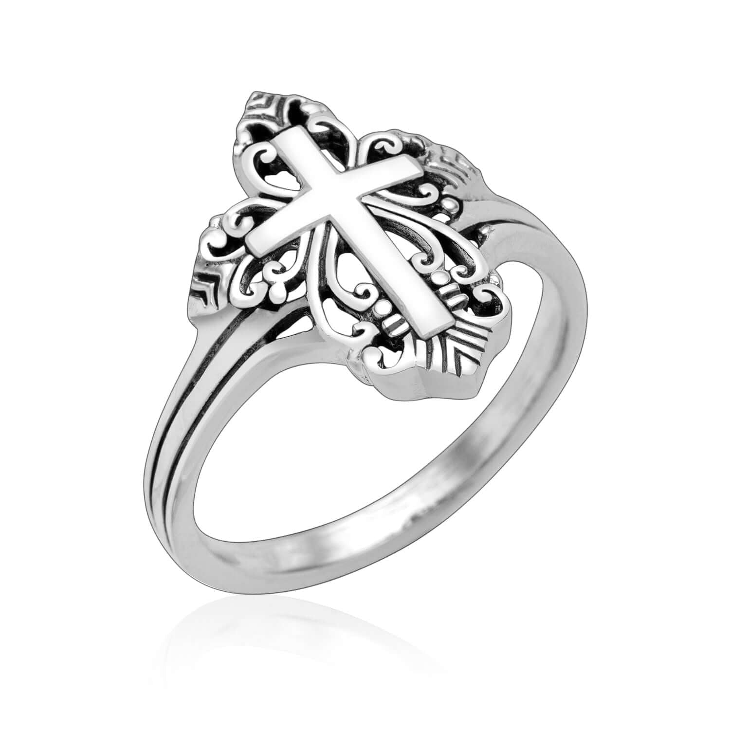 925 Sterling Silver Holy Cross Signet Ring - SilverMania925