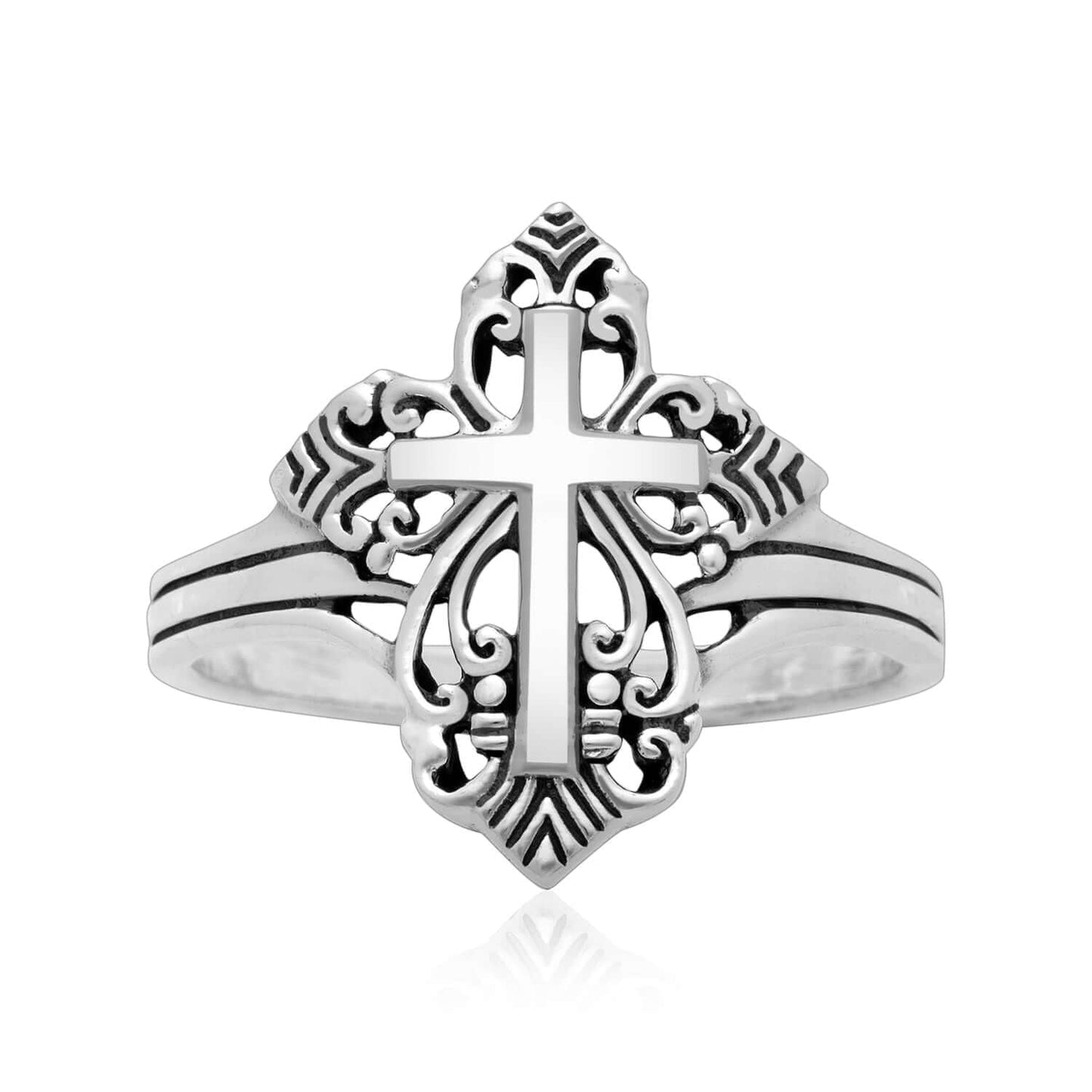 925 Sterling Silver Holy Cross Signet Ring - SilverMania925