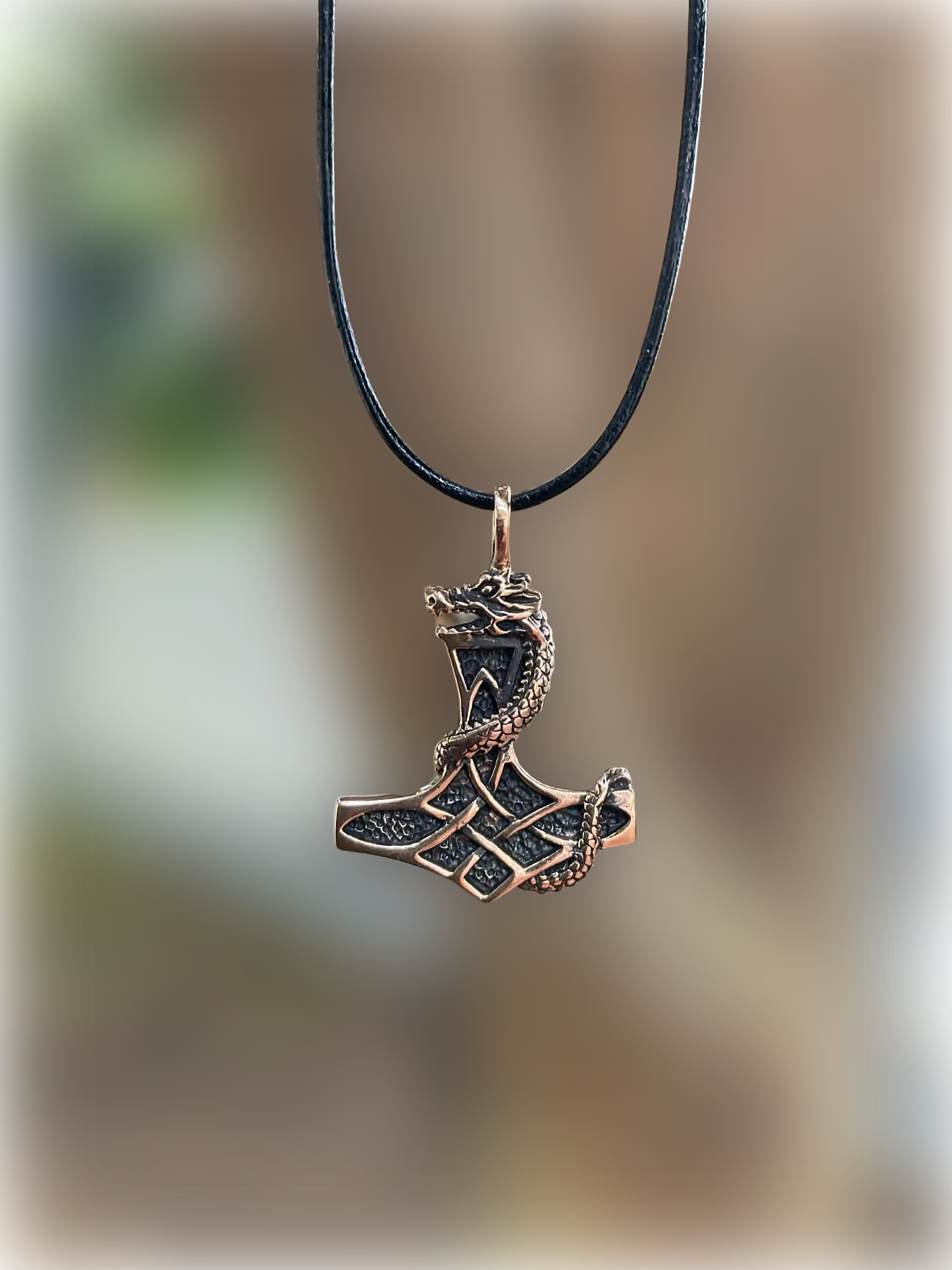 Mjolnir Bronze Pendant with Jormungand