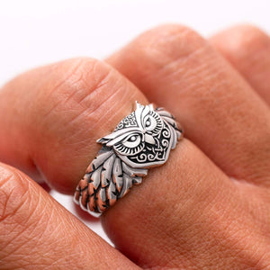 925 Sterling Silver Owl Head Ring