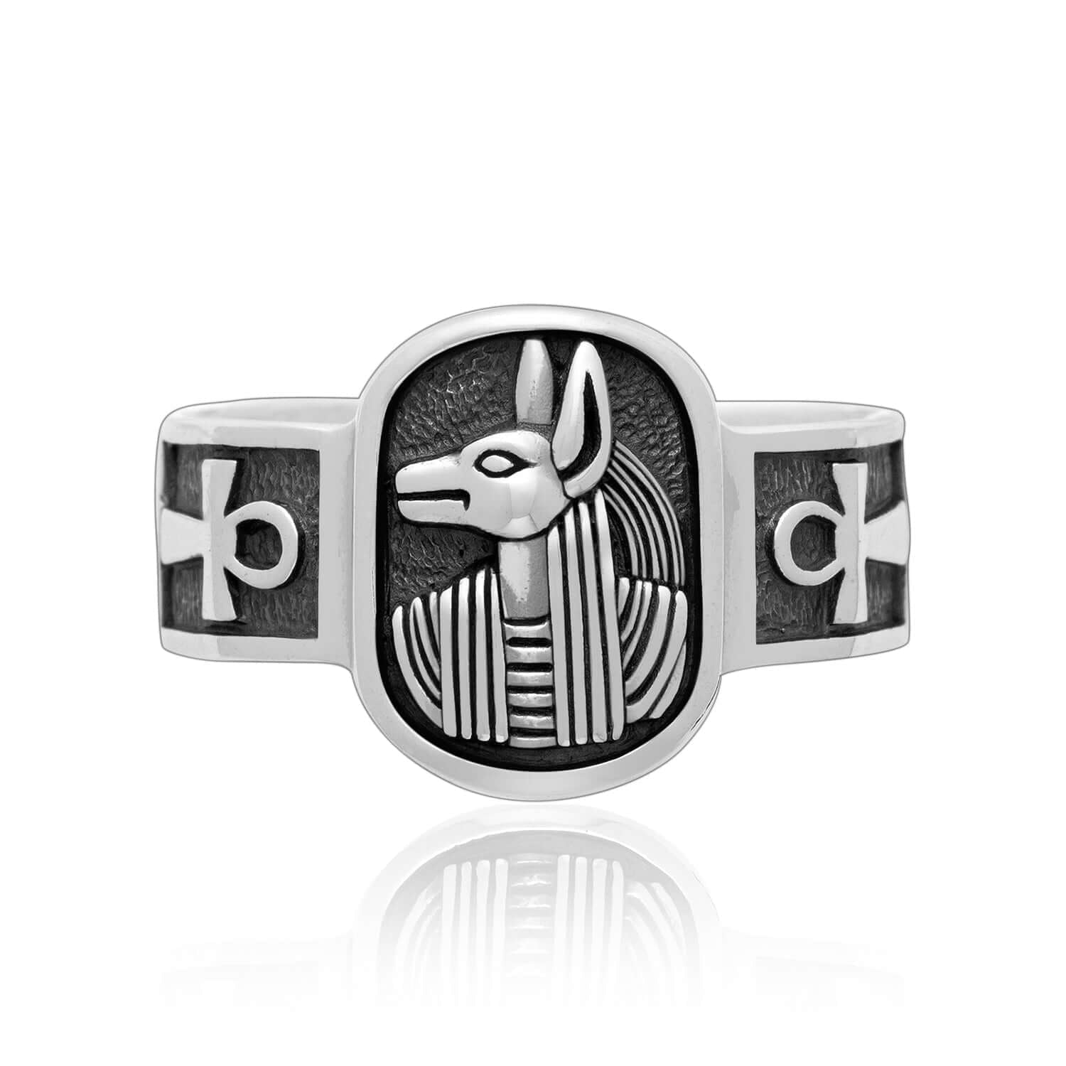 925 Sterling Silver Egyptian God Anubis Ring - SilverMania925