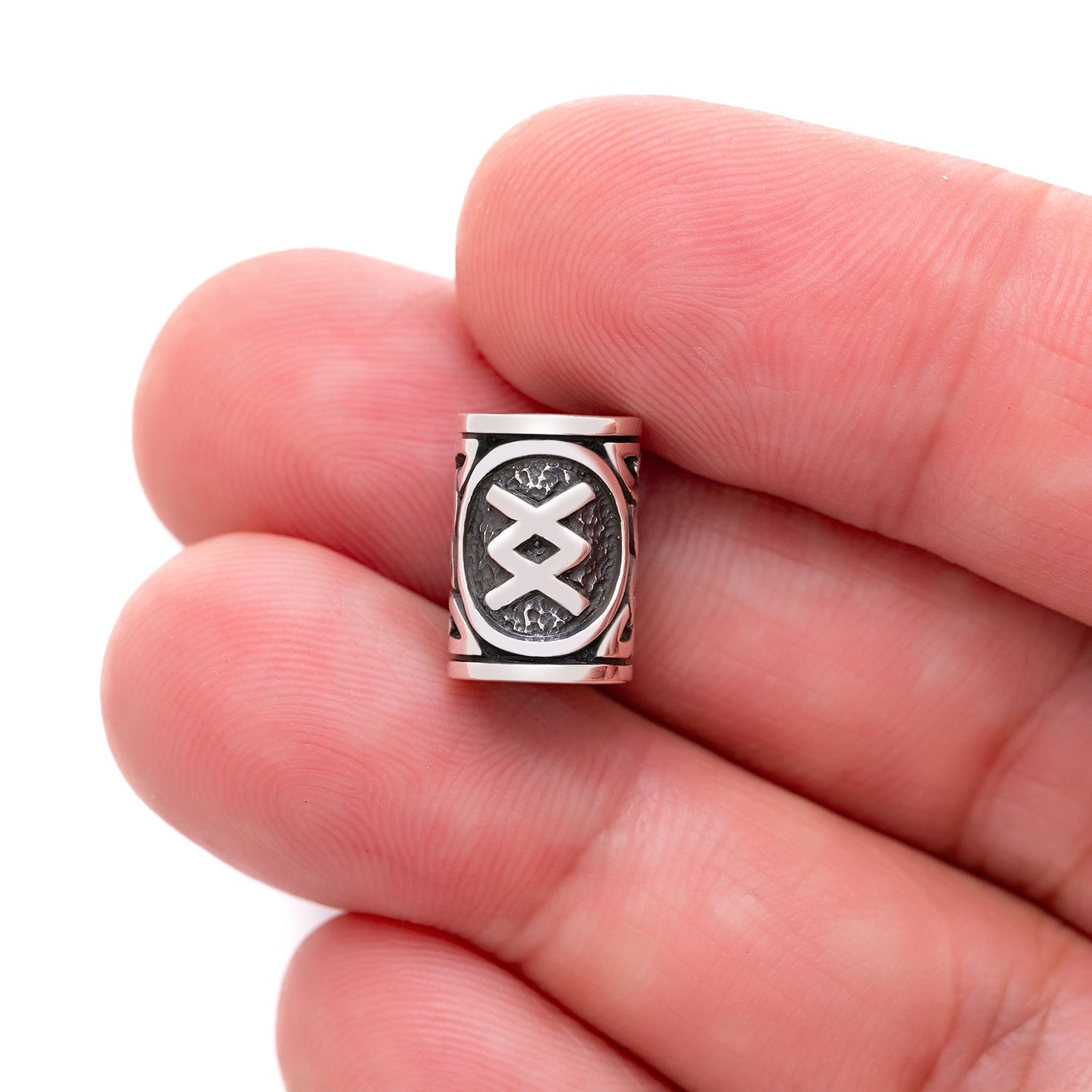 925 Sterling Silver Viking Beard Hair Bead with Rune Inguz - SilverMania925