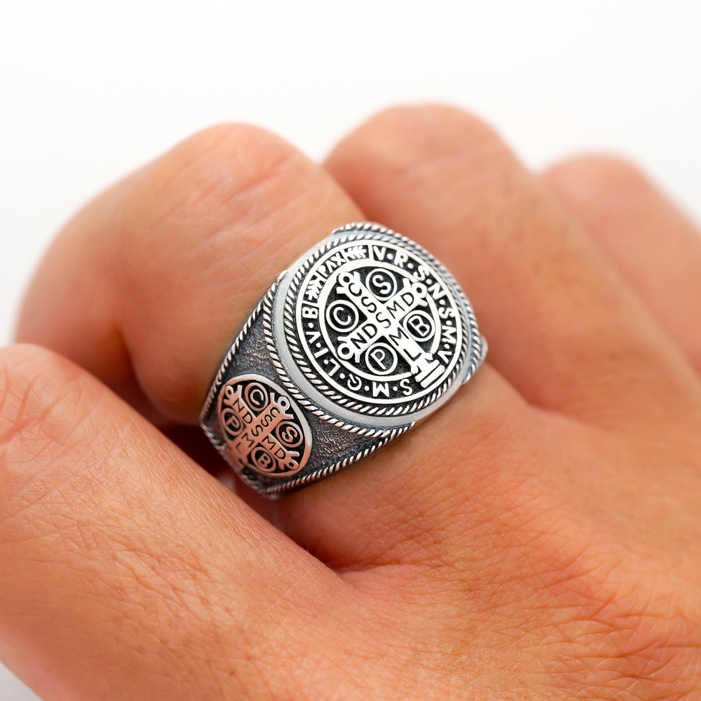 925 Sterling Silver Saint Benedict Medal Ring