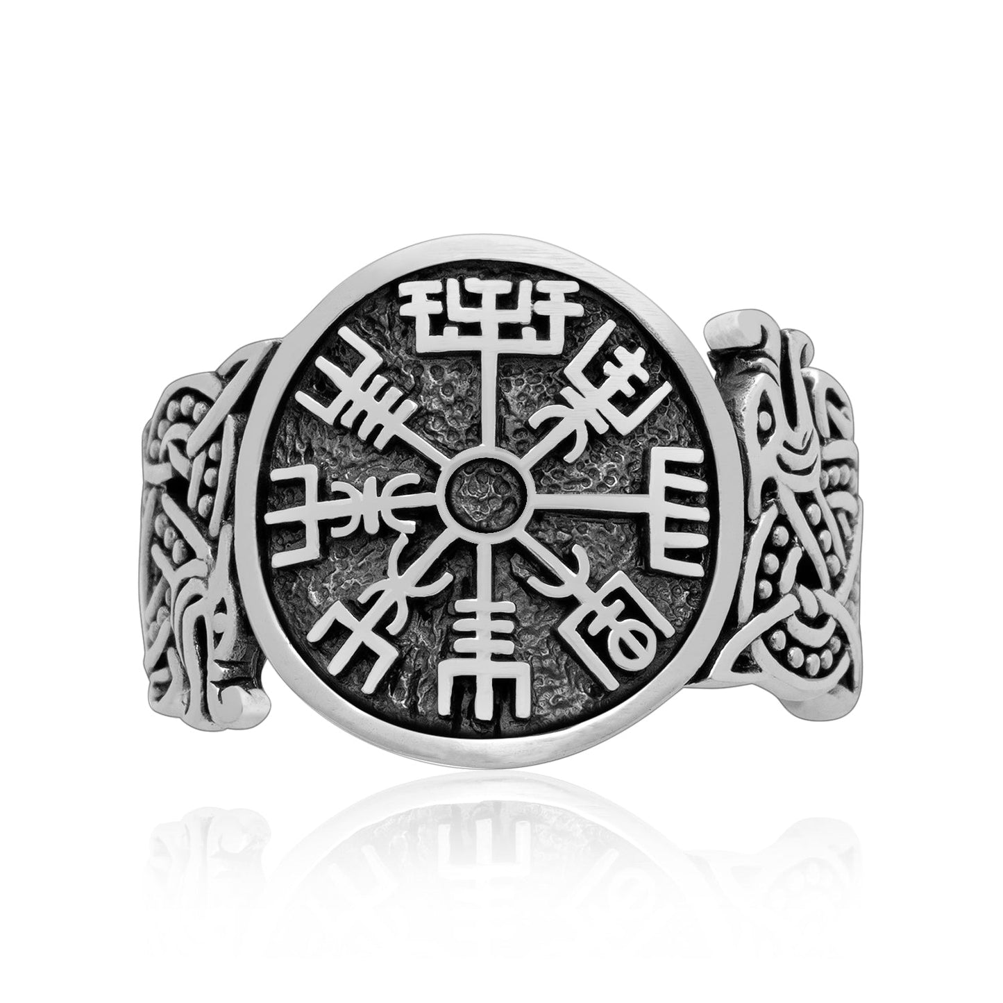 925 Sterling Silver Vegvisir Ring with Jormungand Motif - SilverMania925