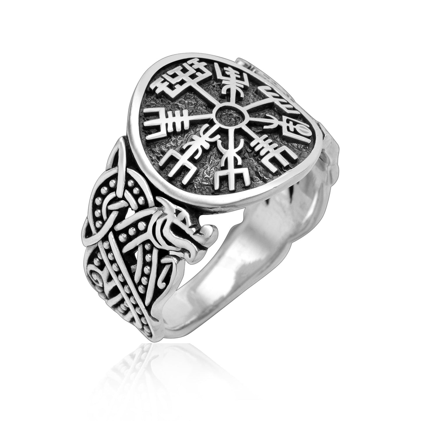 925 Sterling Silver Vegvisir Ring with Jormungand Motif - SilverMania925