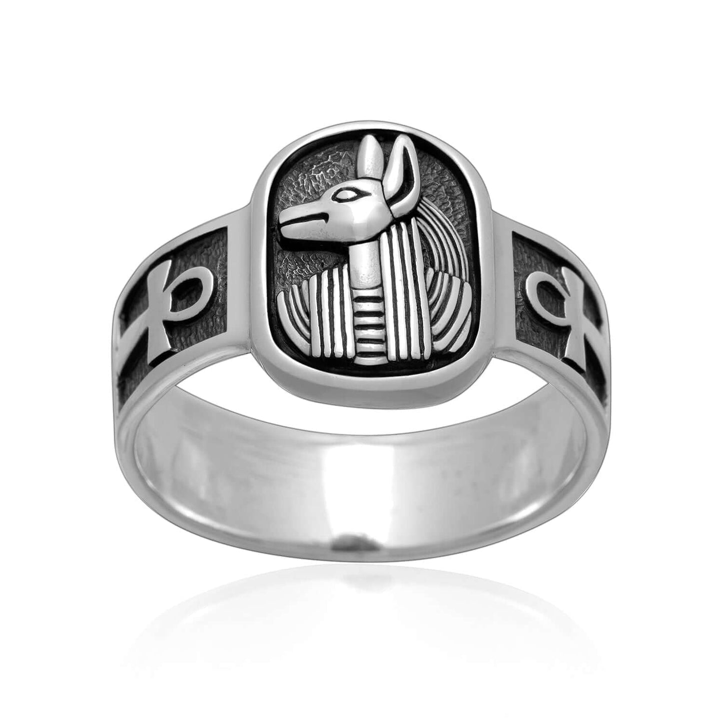 925 Sterling Silver Egyptian God Anubis Ring - SilverMania925