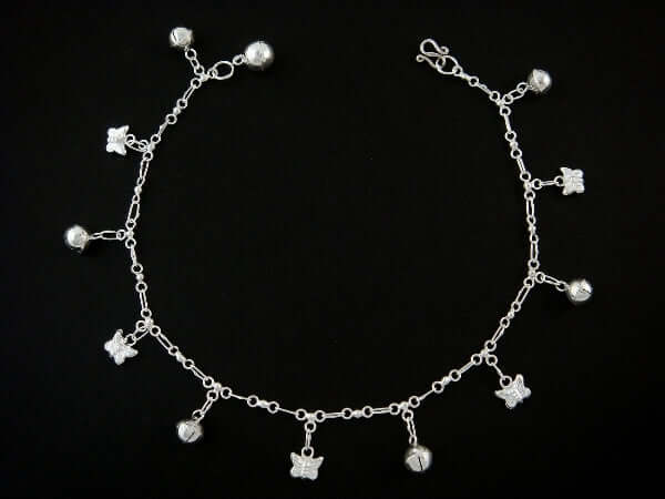 925 Sterling Silver Butterfly Bead Chain Anklet - SilverMania925