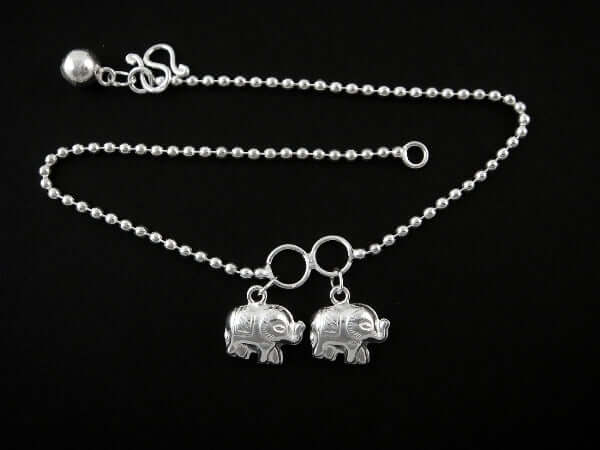 925 Sterling Silver Elephant Chain Anklet - SilverMania925
