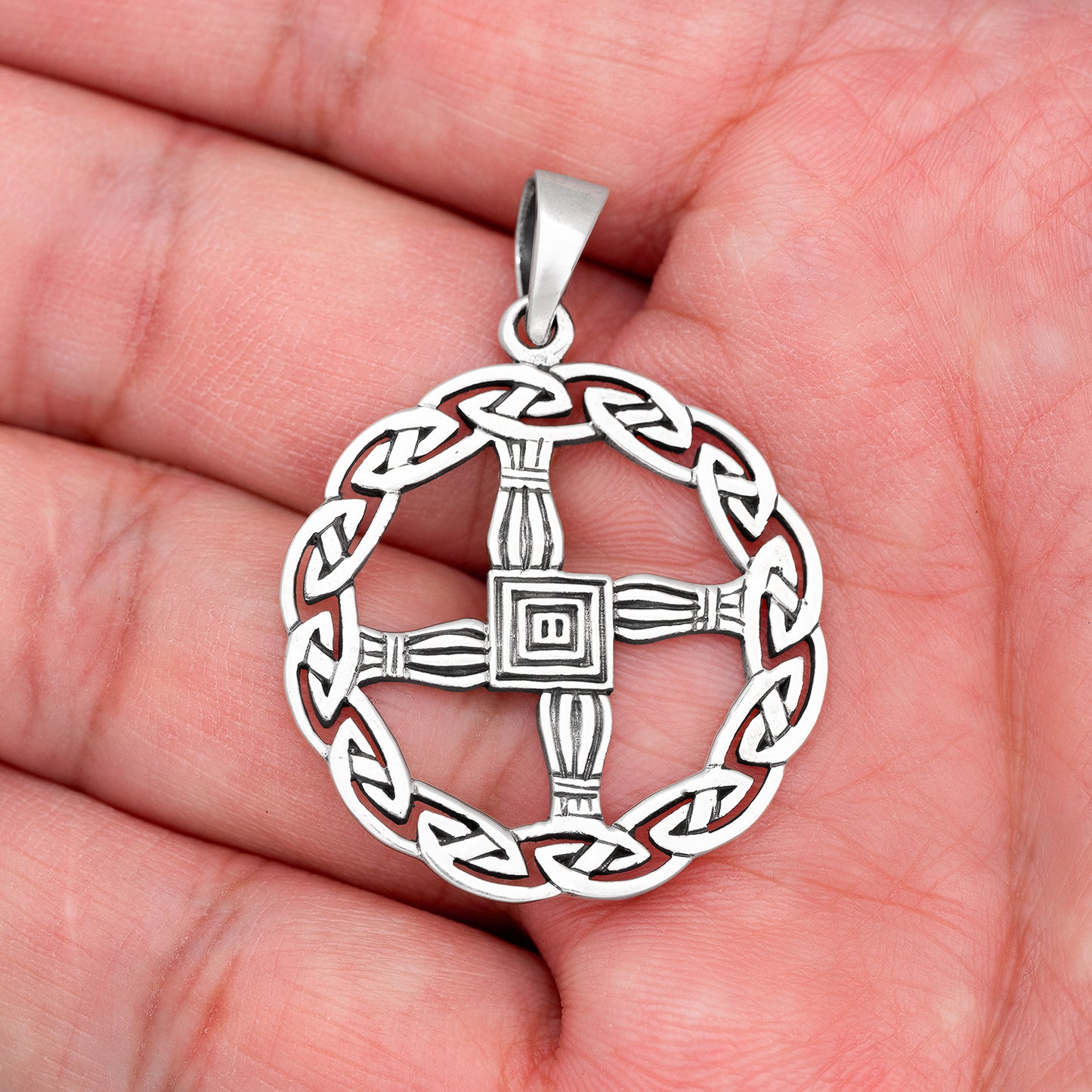 Sterling Silver St Brigid's Cross Pendant with Celtic Knots
