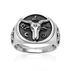 925 Sterling Silver Goat of Mendes Ring with Pentagram