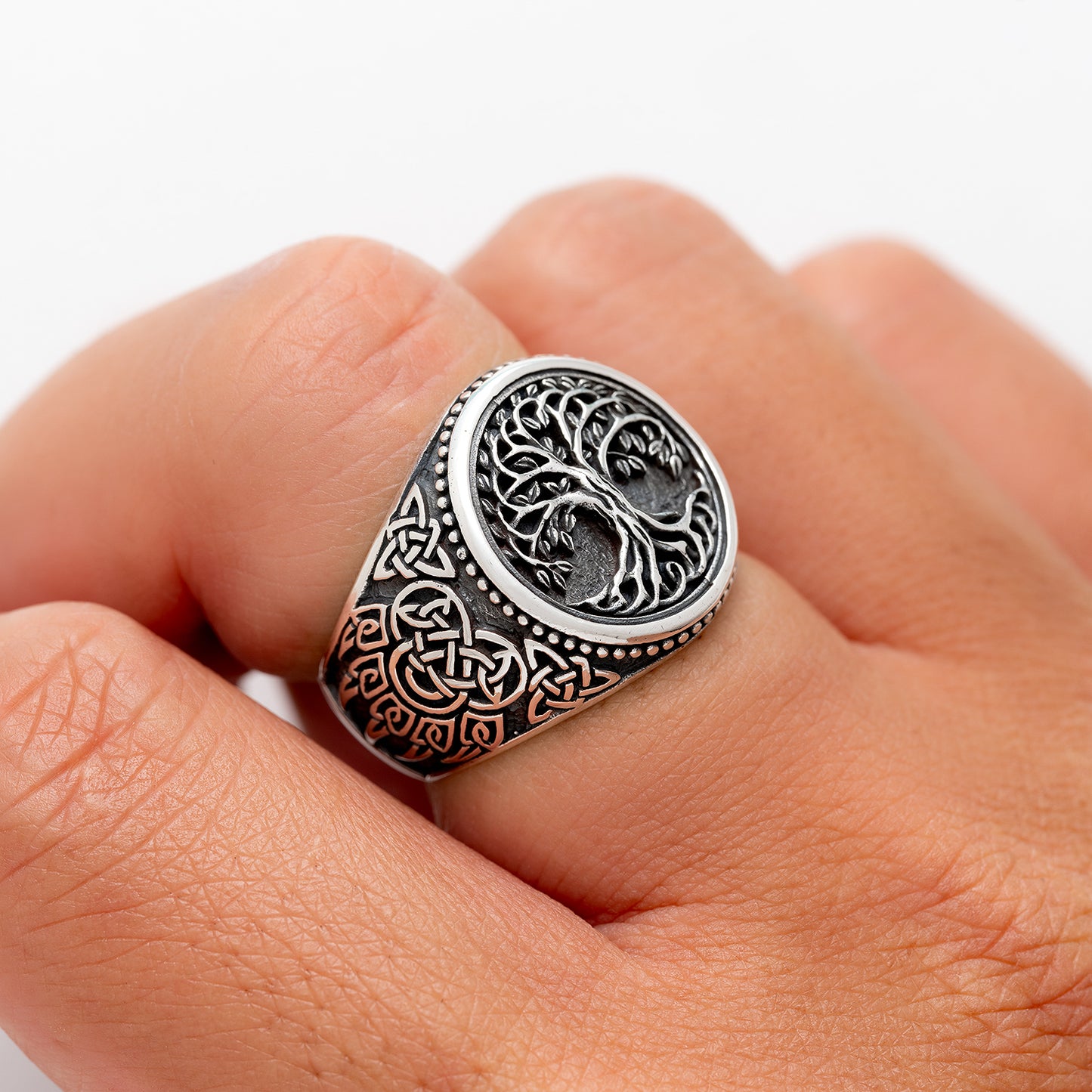 925 Sterling Silver Yggdrasil Ring with Bear Claw