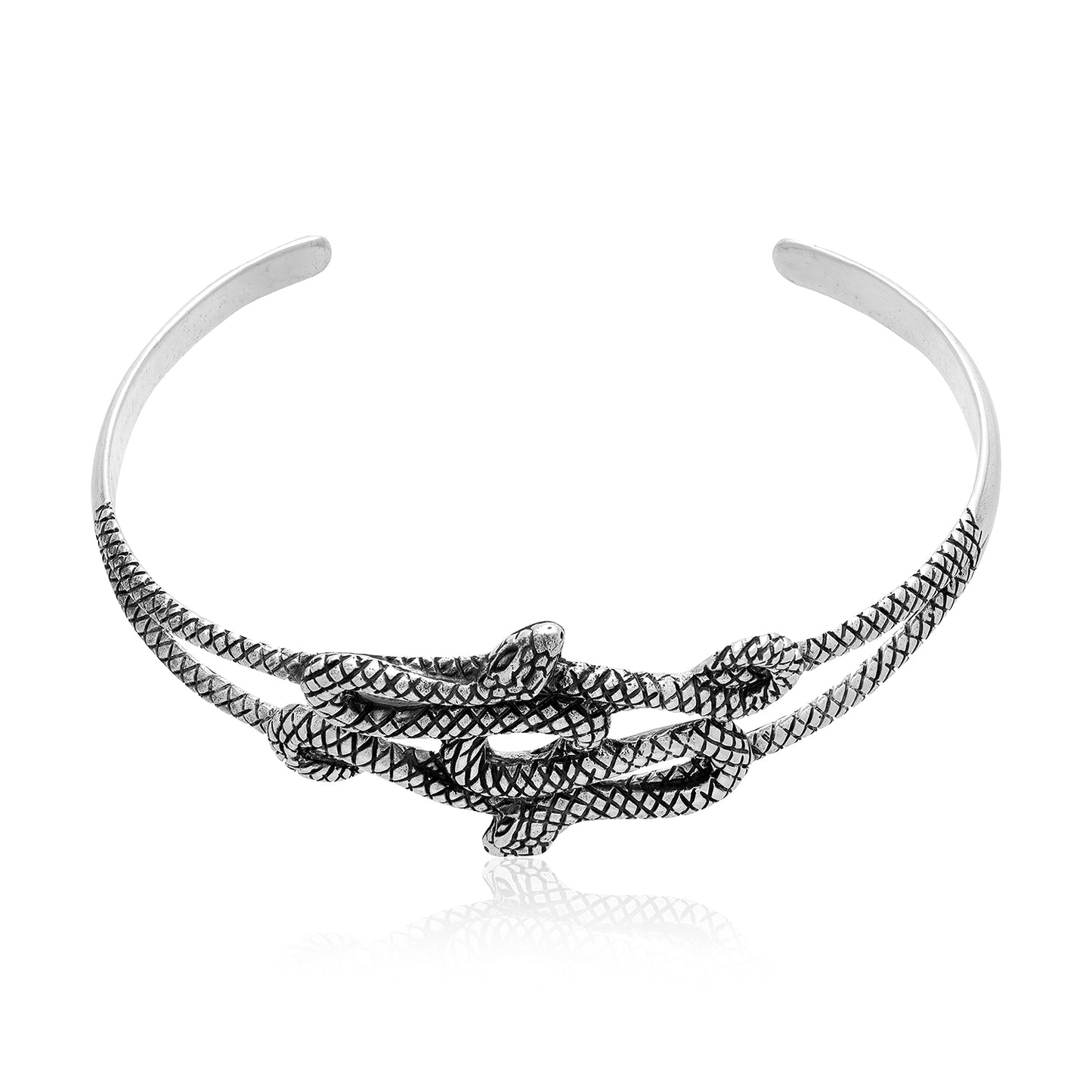 925 Sterling Silver Snakes Adjustable Bangle