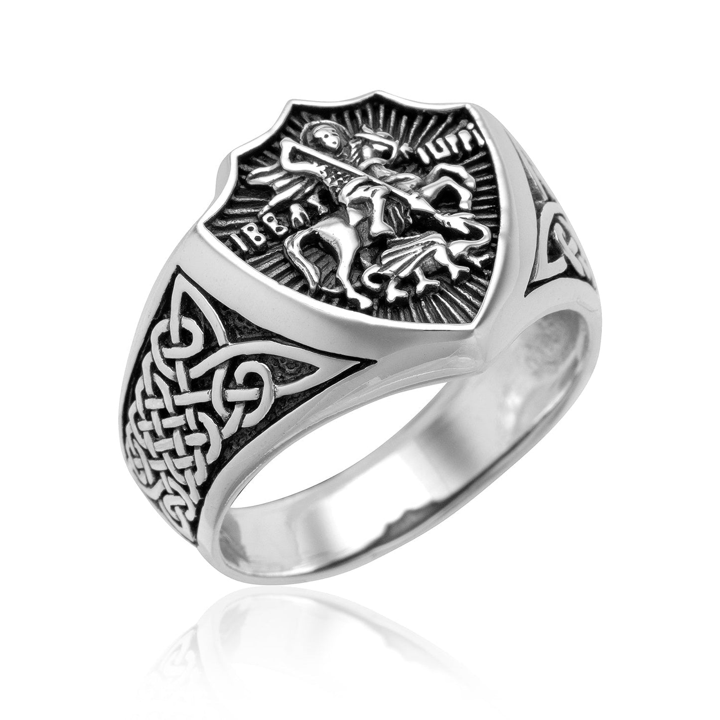 925 Sterling Silver Saint George Slaying Dragon Ring - SilverMania925