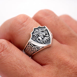 925 Sterling Silver Saint George Slaying Dragon Ring