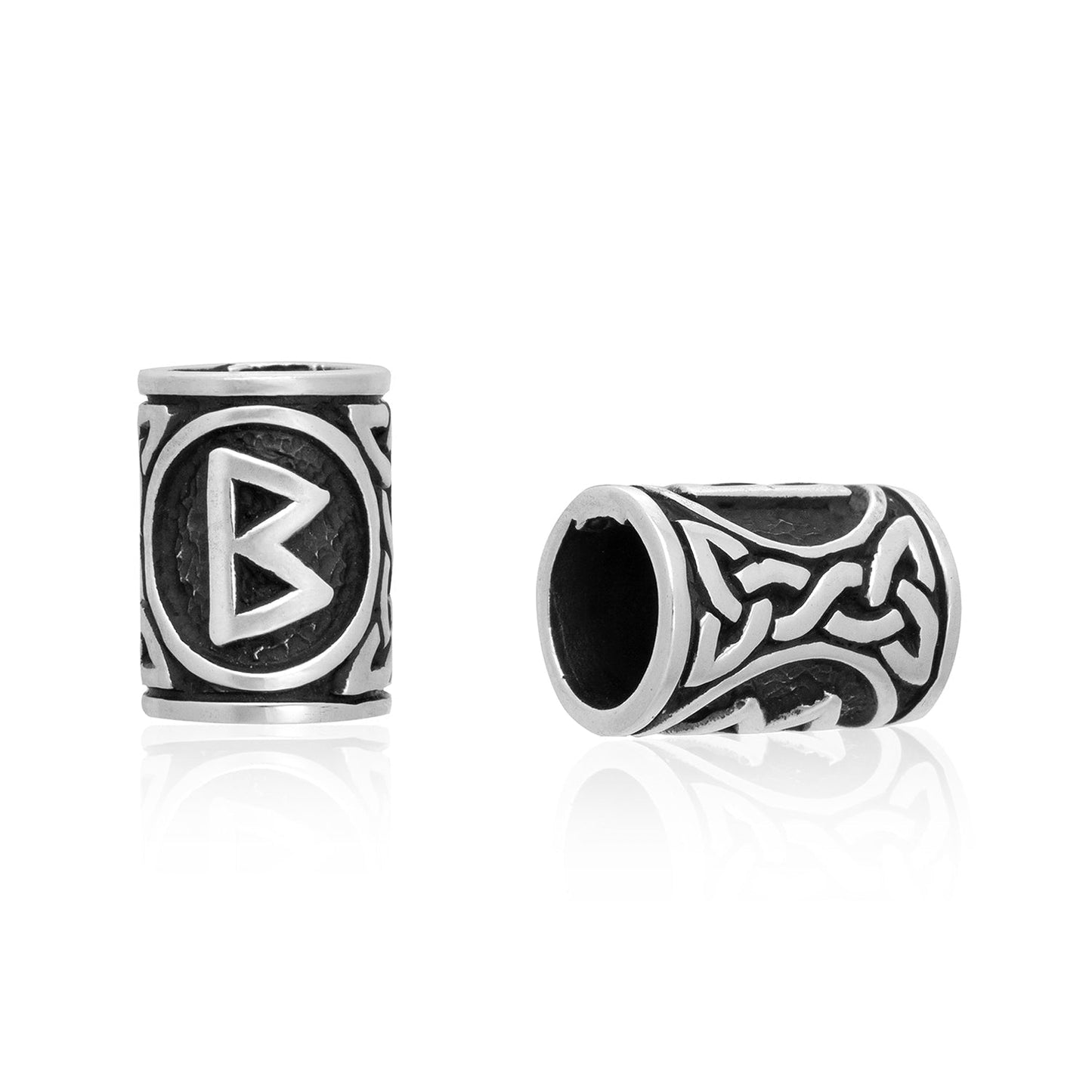 925 Sterling Silver Viking Beard Hair Bead with Rune Berkano - SilverMania925