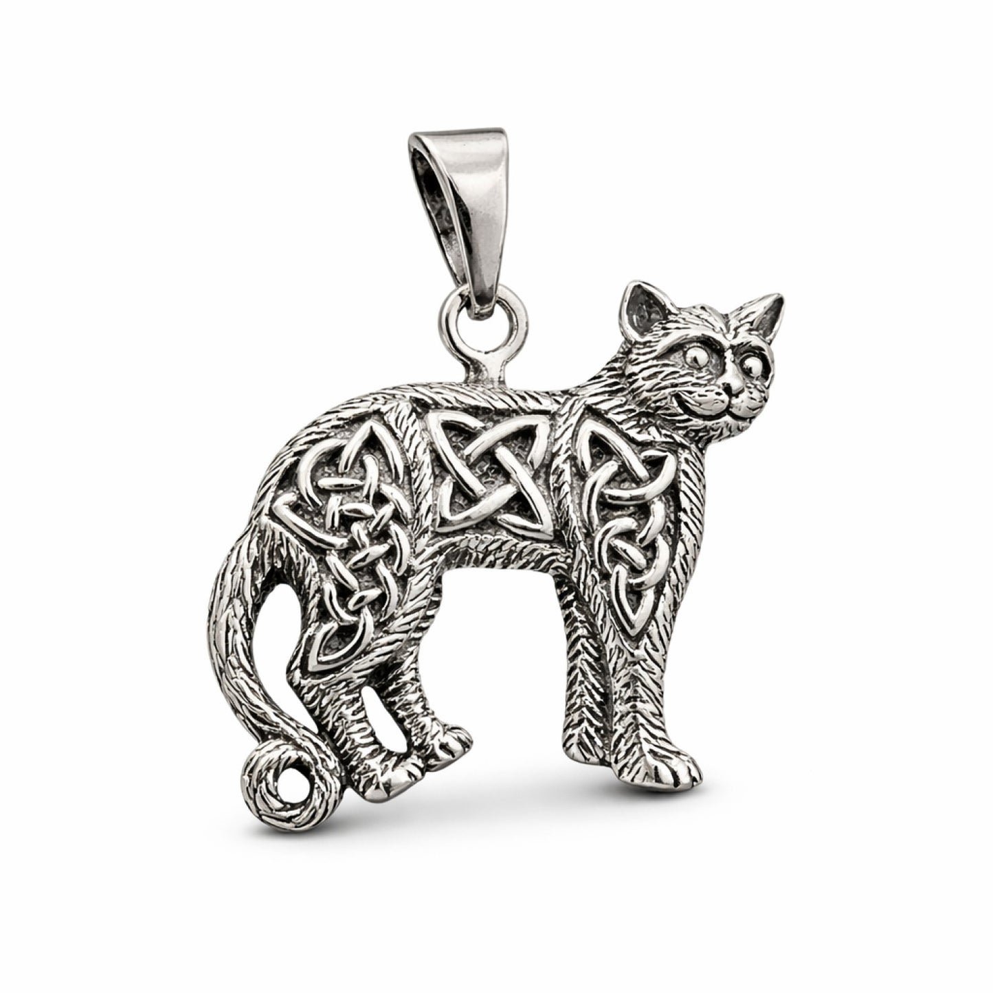 Sterling Silver Cat with Celtic Knots Pendant