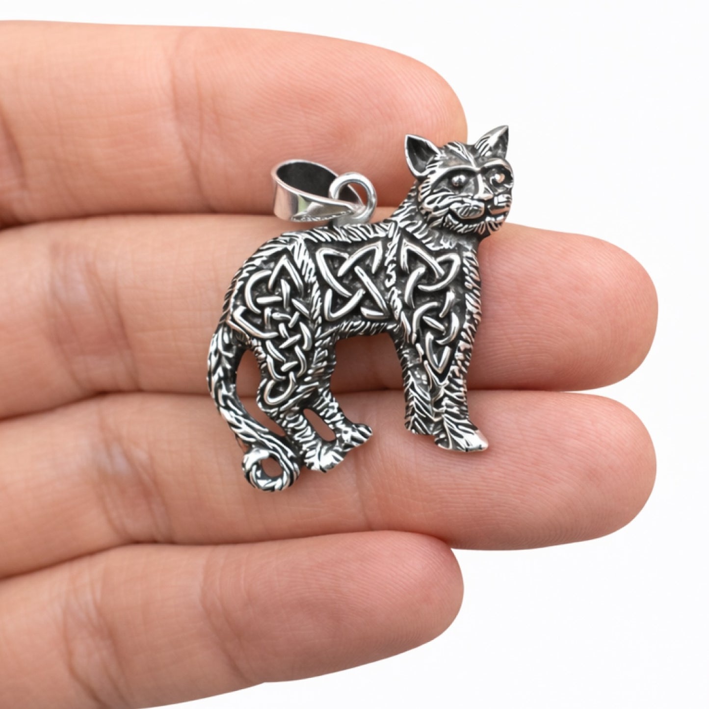 Sterling Silver Cat with Celtic Knots Pendant