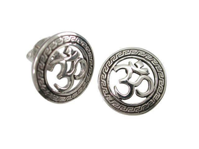 925 Sterling Silver Ohm Aum Om Hindu Buddhism Brahman Tibet Stud Earrings Set - SilverMania925