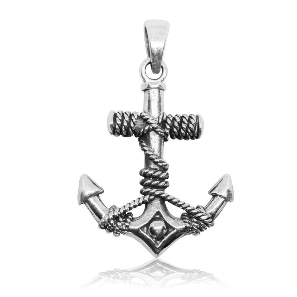 925 Sterling Silver Nautical Navy Sailor Ship Anchor Boat Rope Pendant - SilverMania925