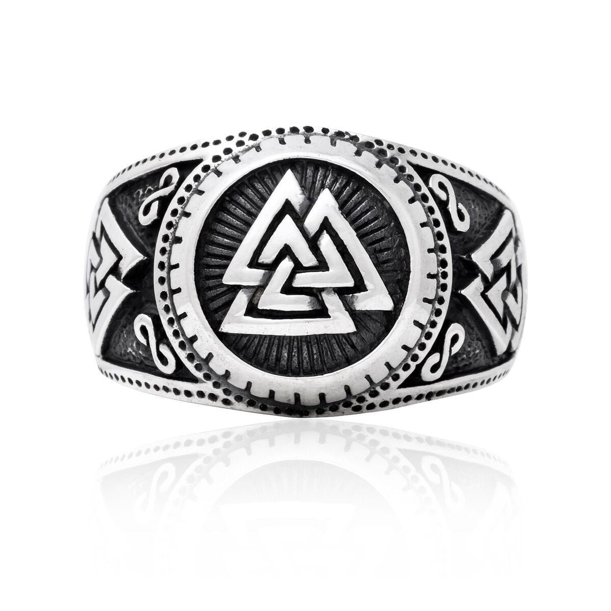 925 Sterling Silver Viking Valknut Signet Ring - SilverMania925