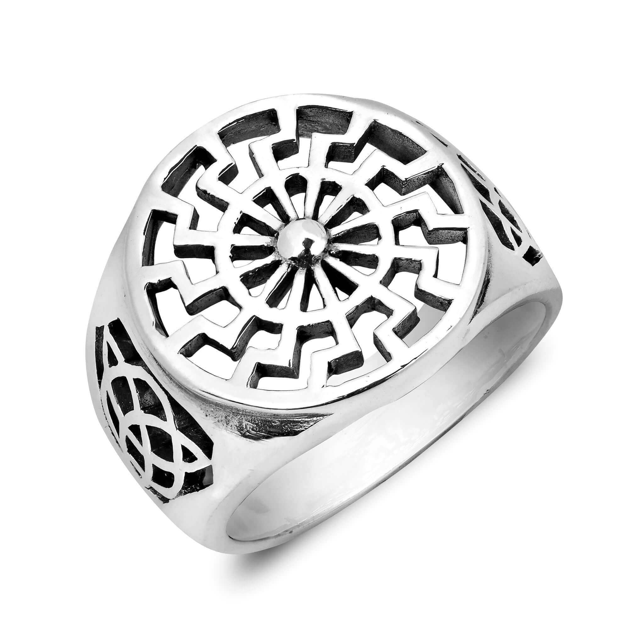 925 Sterling Silver Black Sun Ring with Knotwork