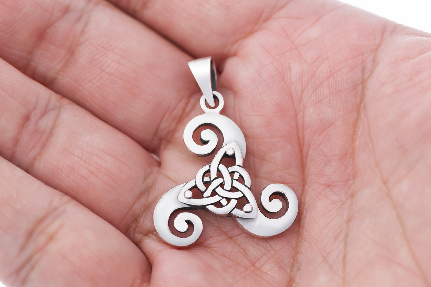 925 Sterling Silver Triskelion Pendant with Celtic Knotwork - SilverMania925