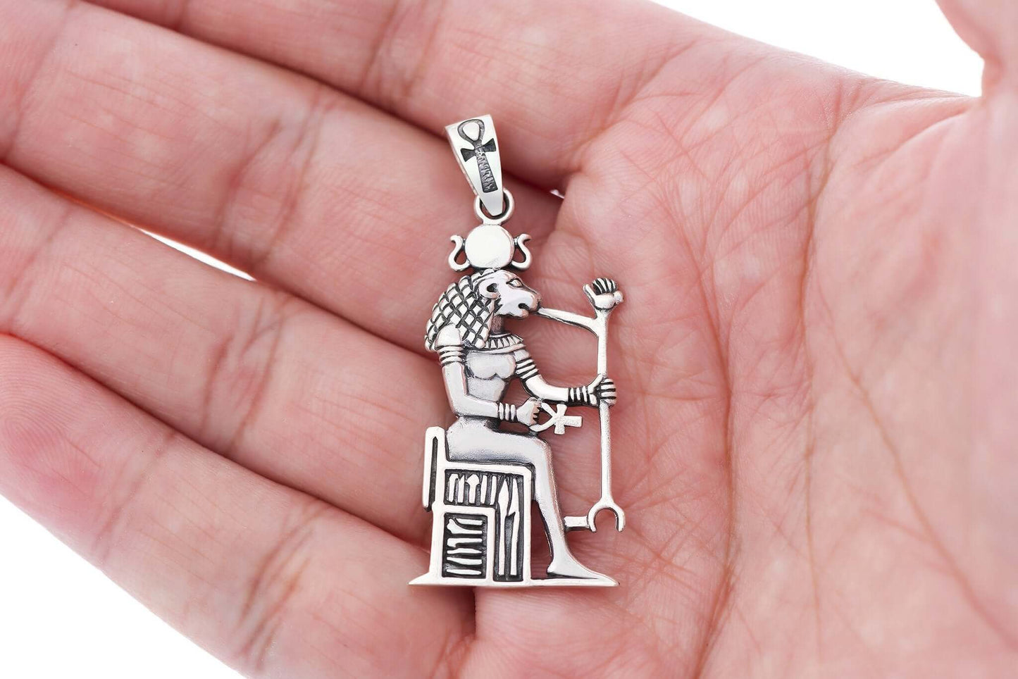 925 Sterling Silver Lion Sekhmet Goddess of Healing Pendant - SilverMania925