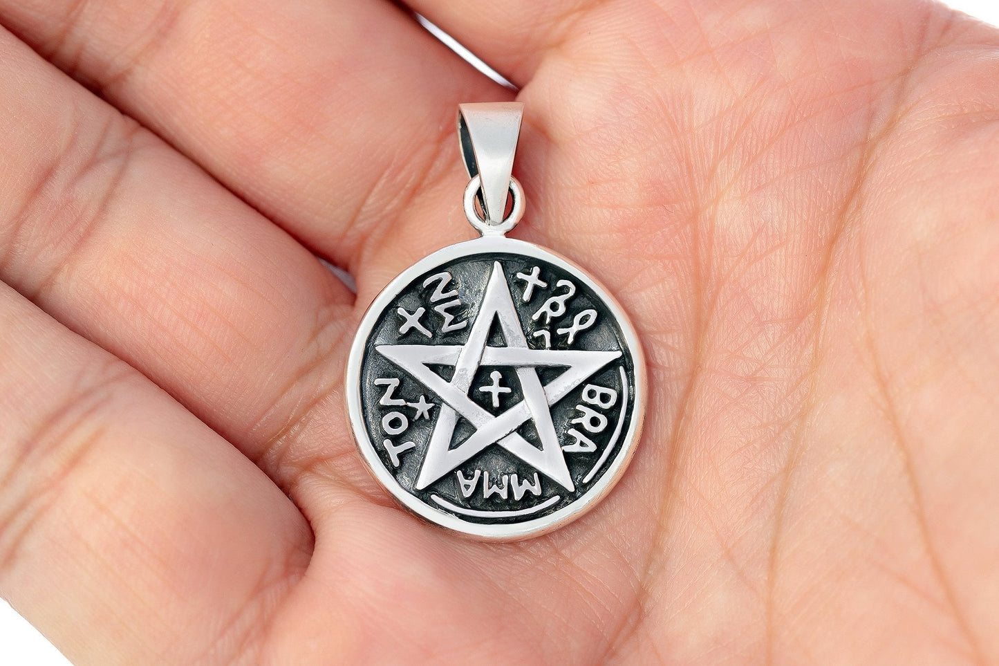 925 Sterling Silver Tetragrammaton Pentagram Solid Pendant - SilverMania925