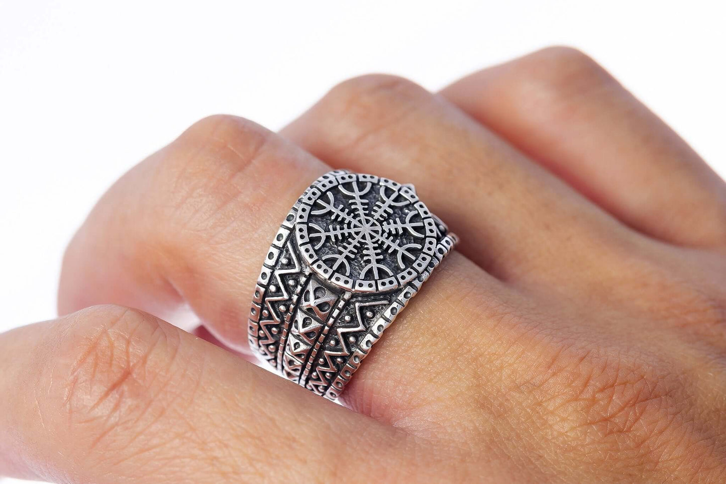 925 Sterling Silver Helm of Awe Viking Oxidized Ring - SilverMania925