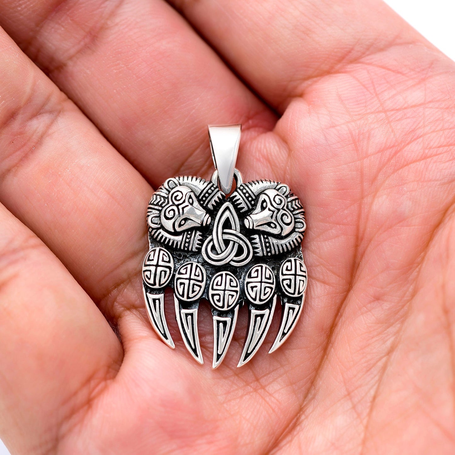 925 Sterling Silver Viking Bear Paw Claw Pendant - SilverMania925