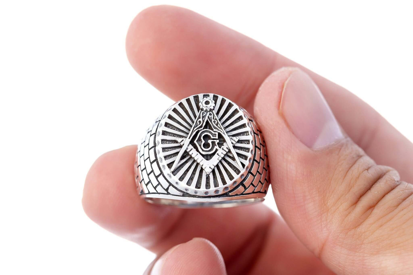 925 Sterling Silver Masonic Compass Signet Ring - SilverMania925