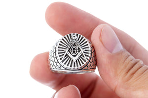 925 Sterling Silver Masonic Compass Signet Ring