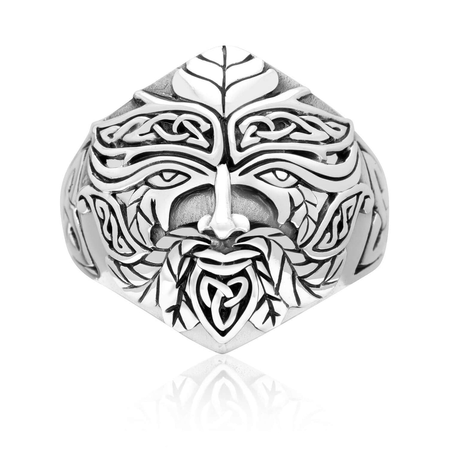 925 Sterling Silver Green Man Celtic Pagan Ring - SilverMania925