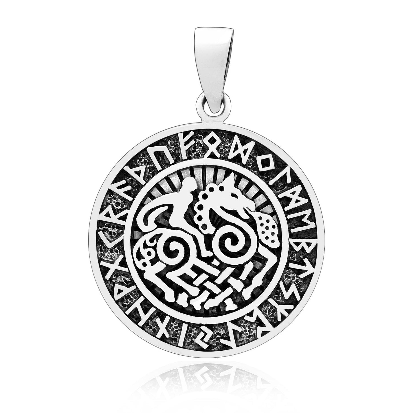 925 Sterling Silver Viking Sleipnir Pendant with Runes - SilverMania925