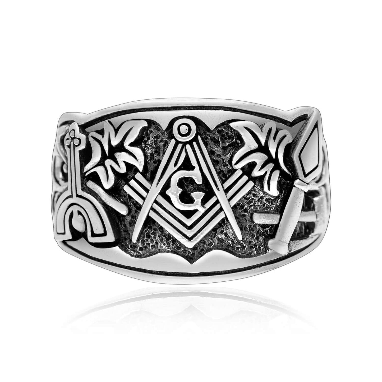 925 Sterling Silver Cigar Band Style Masonic Ring - SilverMania925