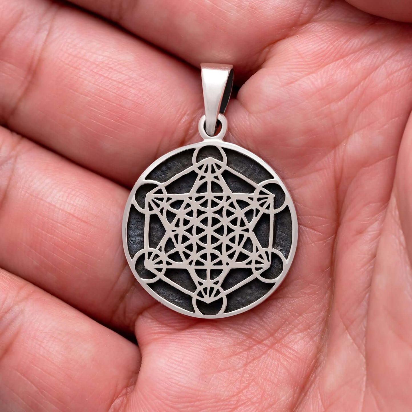 925 Sterling Silver Metatron Cube Angel Pendant - SilverMania925