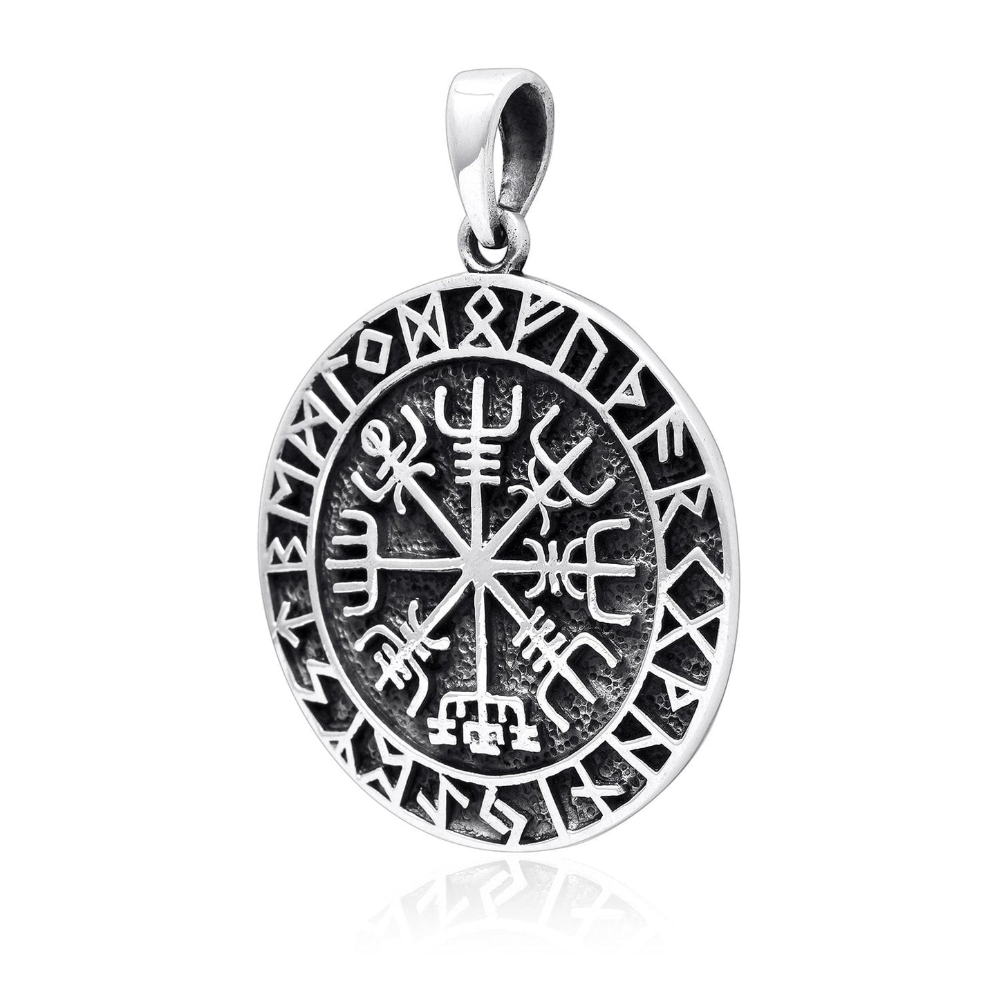 925 Sterling Silver Vegvisir Viking Compass Runes Pendant - SilverMania925