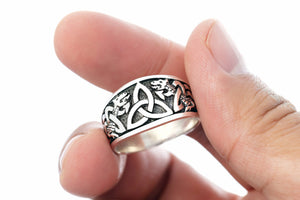 925 Sterling Silver Triquetra Band Ring with Jormungand