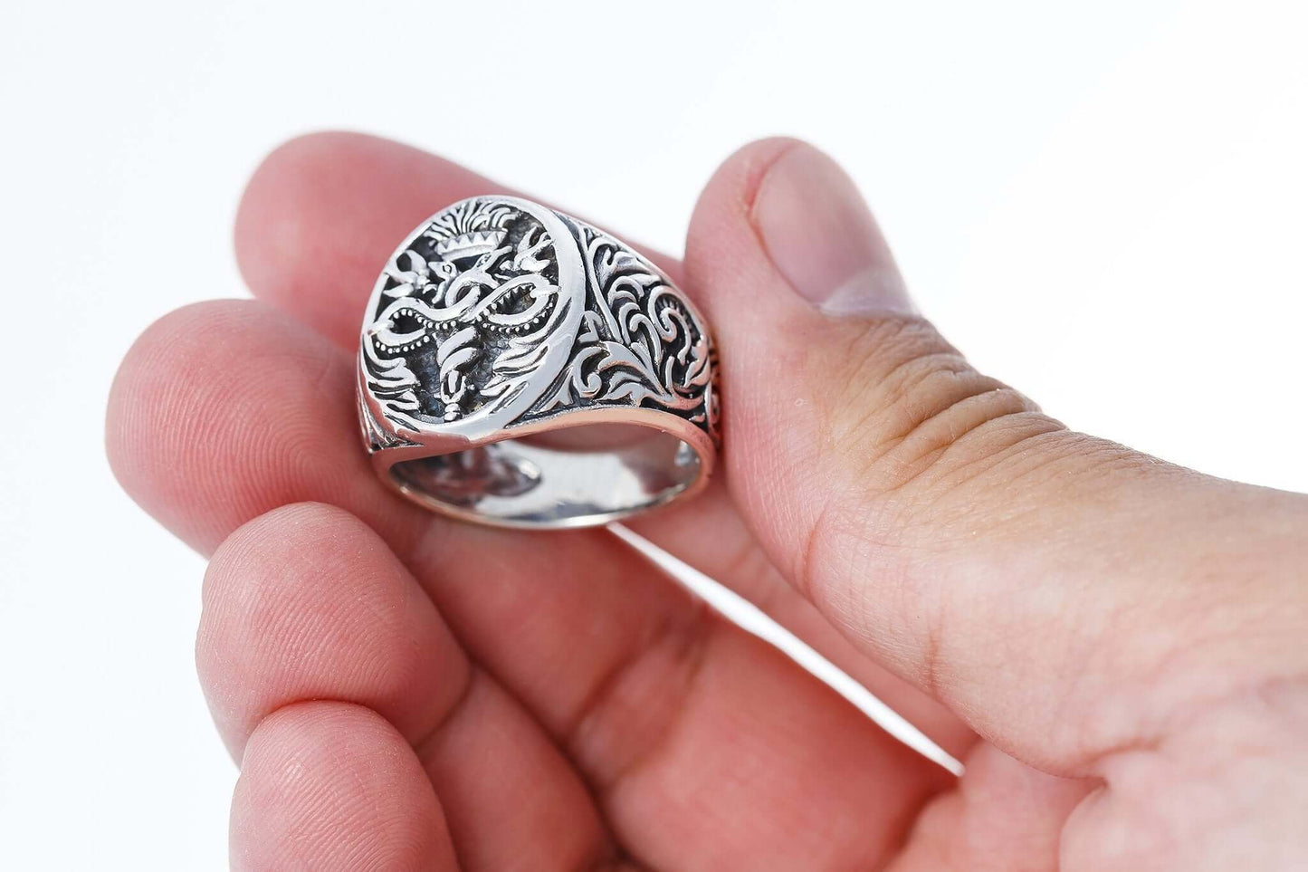 925 Sterling Silver Caduceus Medical Symbol Signet Ring - SilverMania925