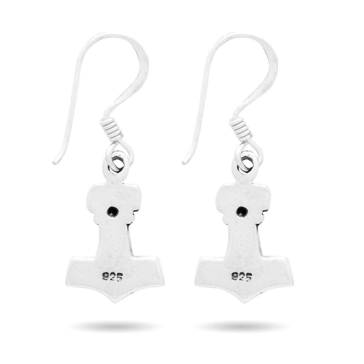 925 Sterling Silver Viking Mjolnir Earrings Set with Skull - SilverMania925